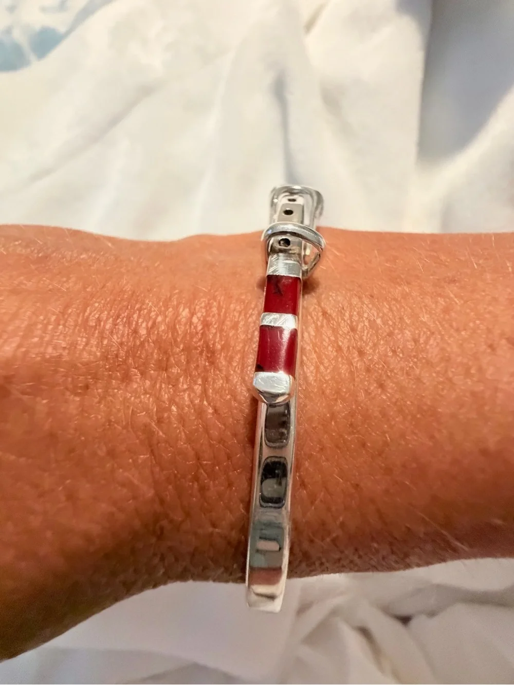 Silver Bracelet with Red Inlay - Women Jewelry